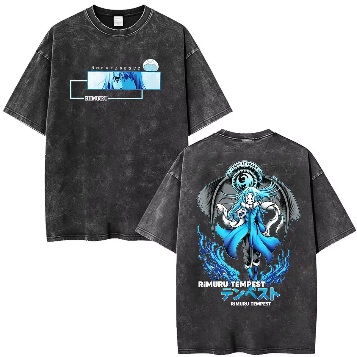 Anime Rimuru Tempest Time I Got Reincarnated As A Slime Vintage Washed T Shirts Men Women Clothing Fashion Short Sleeve T-shirt