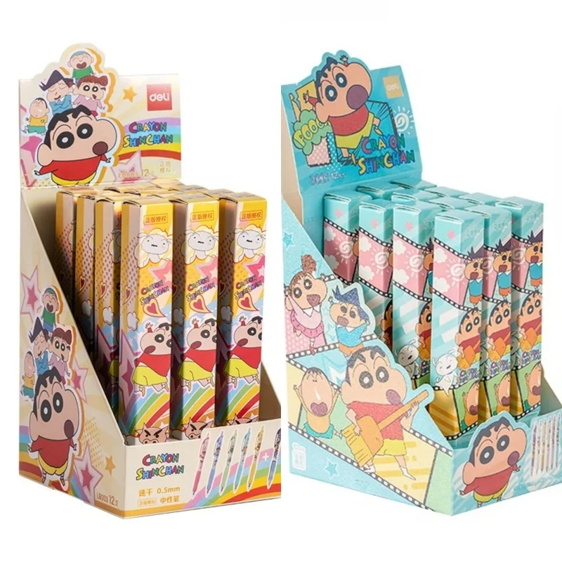 

12pcas Kawaii Crayon Shin-Chan Black Gel Pen 0.5mm Bullet Push-Type Cartoon Water Pen Student Signature Pen Stationery Gift