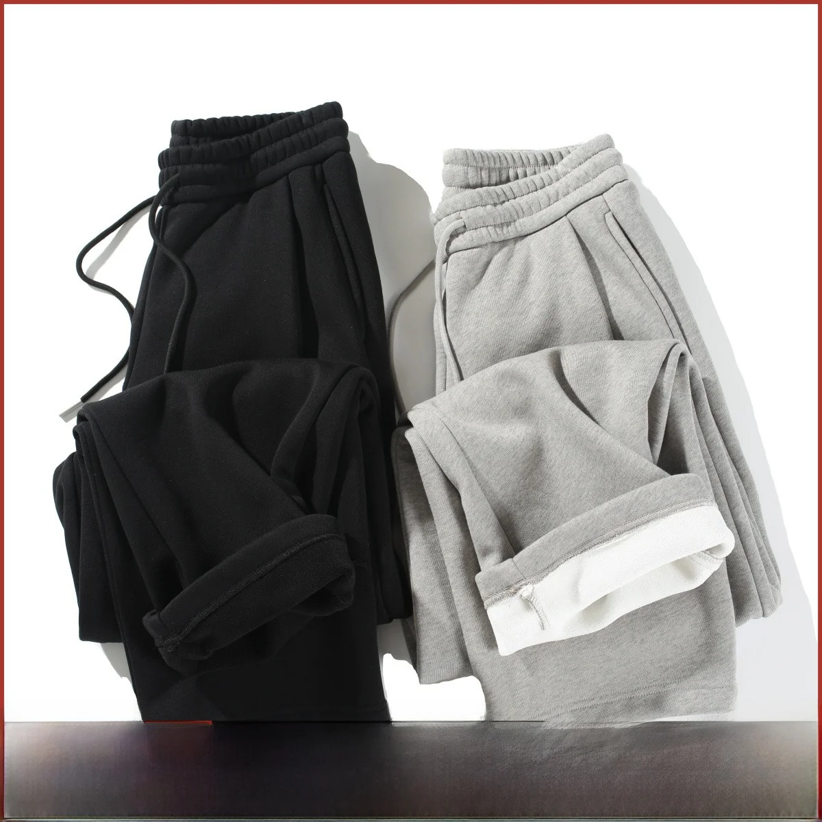 

Thiened Fce Men's Casual Straight Leg Sweatpants Autumn Winter Warm Loose Fit Trousers Youth Trendy Bla ey White
