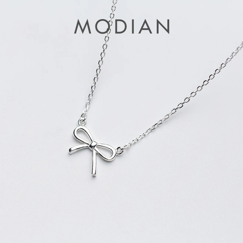 Modian autentyczne 925 Sterling Silver elegancki Bowknot naszyjnik wisiorek dla kobiet modne ładne oświadczenie biżuteria prezenty Bijoux