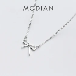 Modian Authentic 925 Sterling Silver Elegant Bowknot Necklace Pendant for Women Fashion Fine Statement Jewelry Gifts Bijoux
