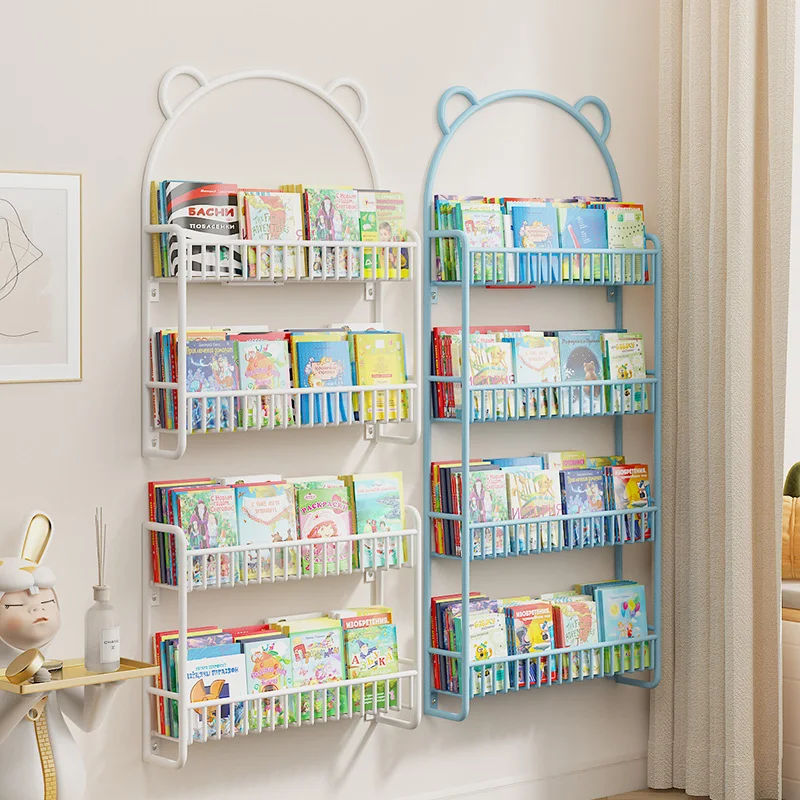 

Cube Storage Organizer Iron Shelf Desk Display Stand Children's Bookcases Magazine Rack Book Trolley Bookcase Books Wooden Angle