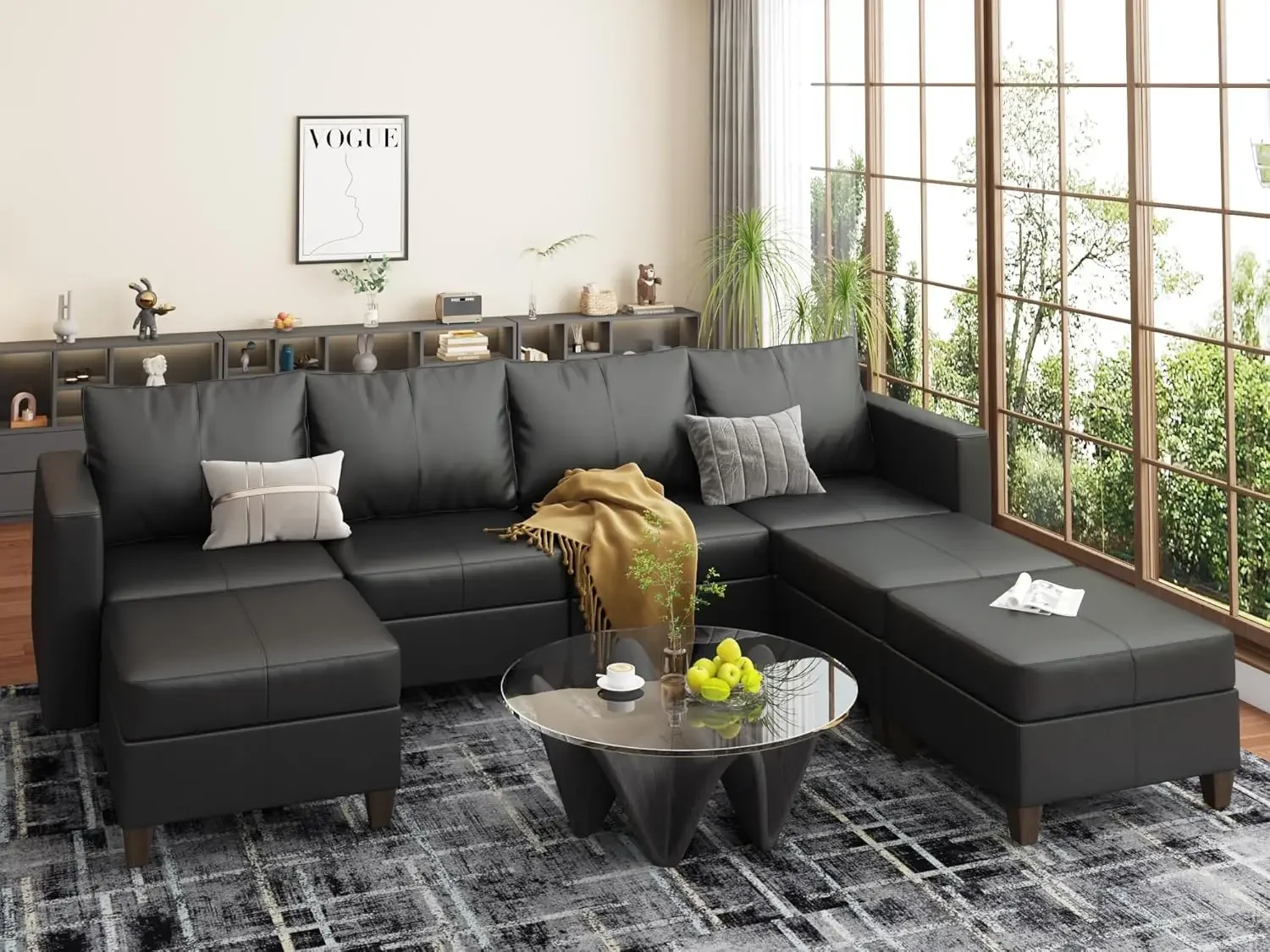 Modular Sectional Sofa with Storage, Faux Leather Sectional Sofa, Modular Sofa Couch Sectional Couches for Living Room