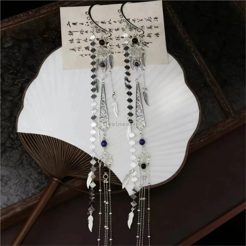Pendientes colgantes de estilo chino, modelo 2026, para mujeres, sin necesidad de perforar los lóbulos, pendientes de estilo antiguo, accesorios para el traje Hanfu, pendientes con borlas para el Hanfu.