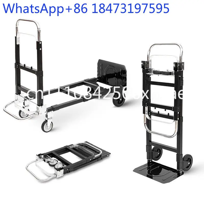 

Folding portable hand push rod four-wheel flat truck galvanized steel material hauler trolley load king