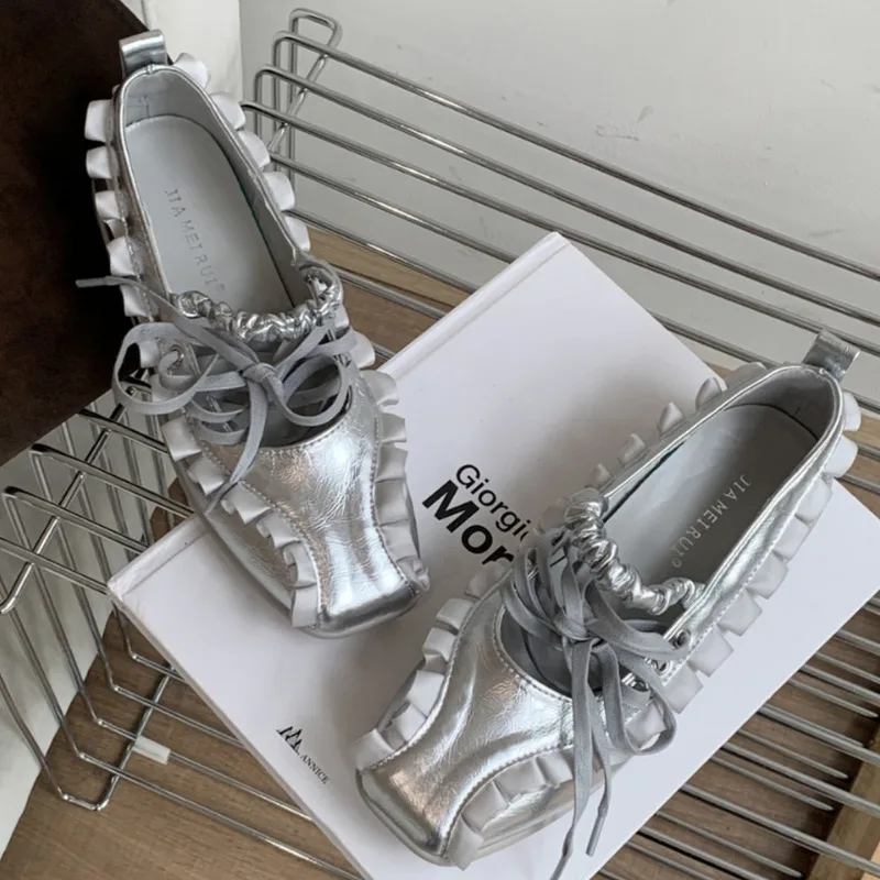 

Women's Virtue Training Shoes Ballet Single Shoes Square Toe Lace-up Low-top All-leather Sports Shoes Best-selling Women's Shoes