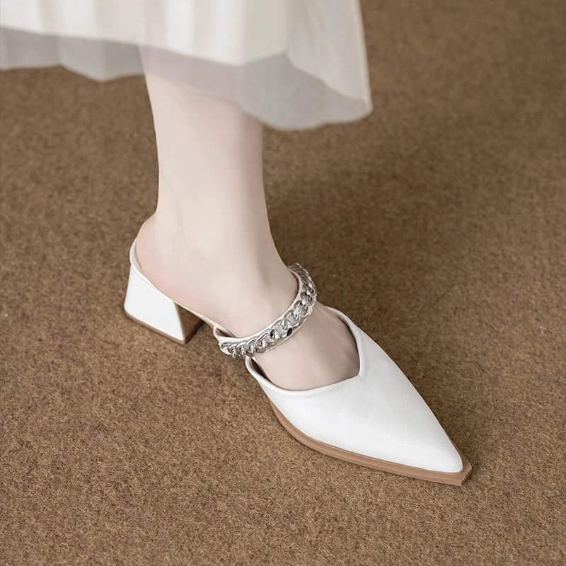 

Women's Trendy High End Pointed Toe Enclosed Design Mule Half Slip On Sandal High Heel Outdoor Summer Fashion Wear