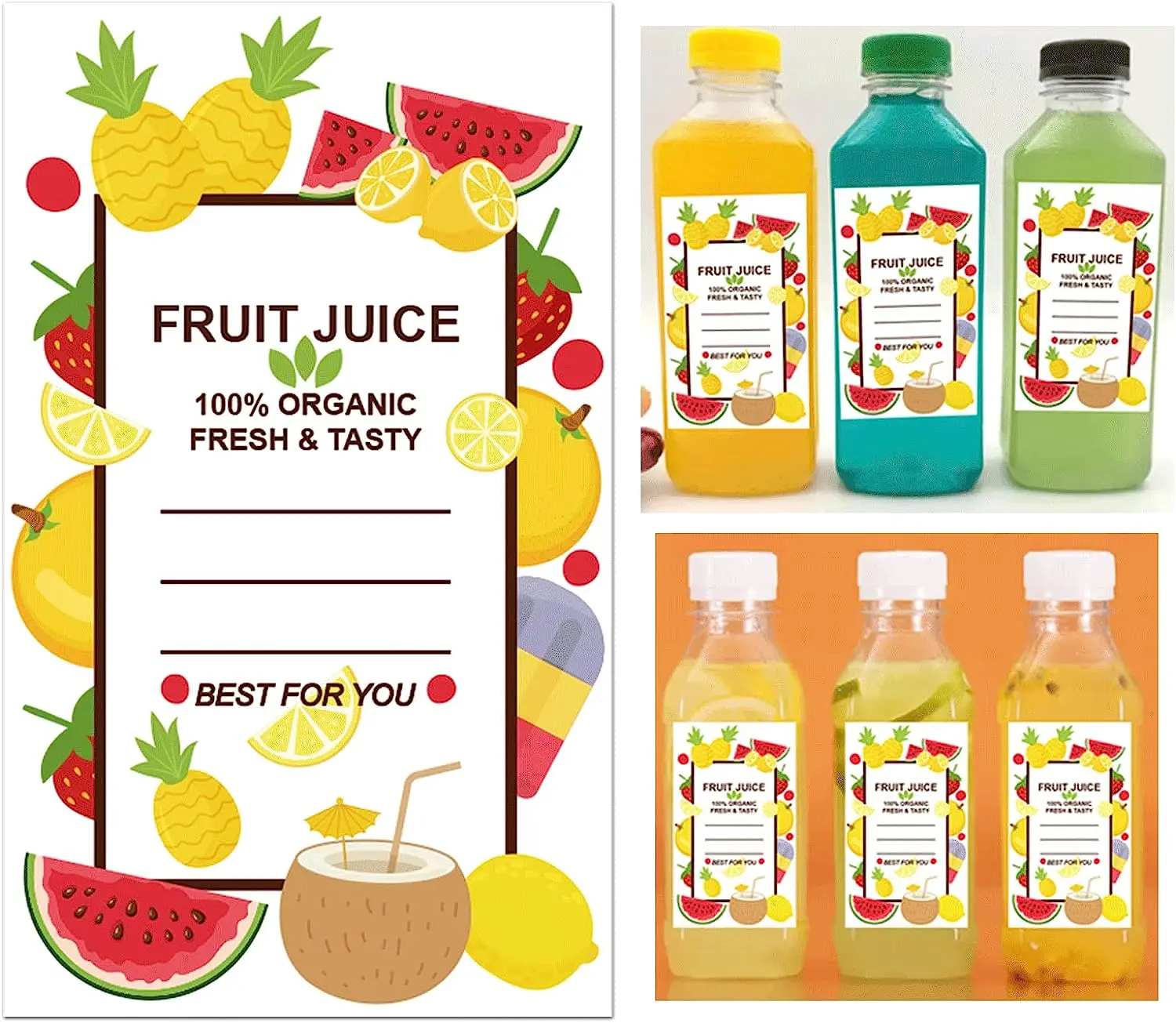 Fruit Juice Bottle Sticker Juice Beverage Bottle Label 1.5 x 2.5 inch Drink Container Decal 200Pcs