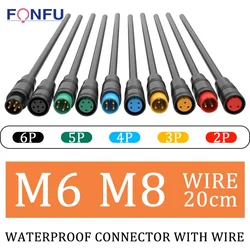 5/20/100Set M6 M8 2 3 4 5 6Pin Waterproof Julet Aviation Connector Electric Bicycle Butt Joint Plug Sensor Connector 20CM Cable
