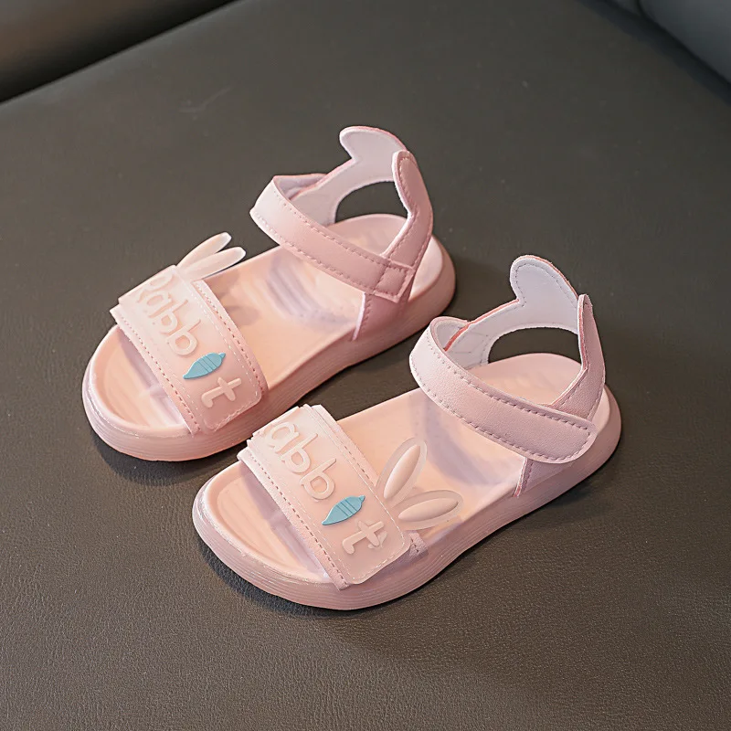 صنادل Summer Children Sandals for Girls Fashion Korean Cute Rabbit Princess Shoe Soft Sole Baby Kids Shoes White Beach Sandalias