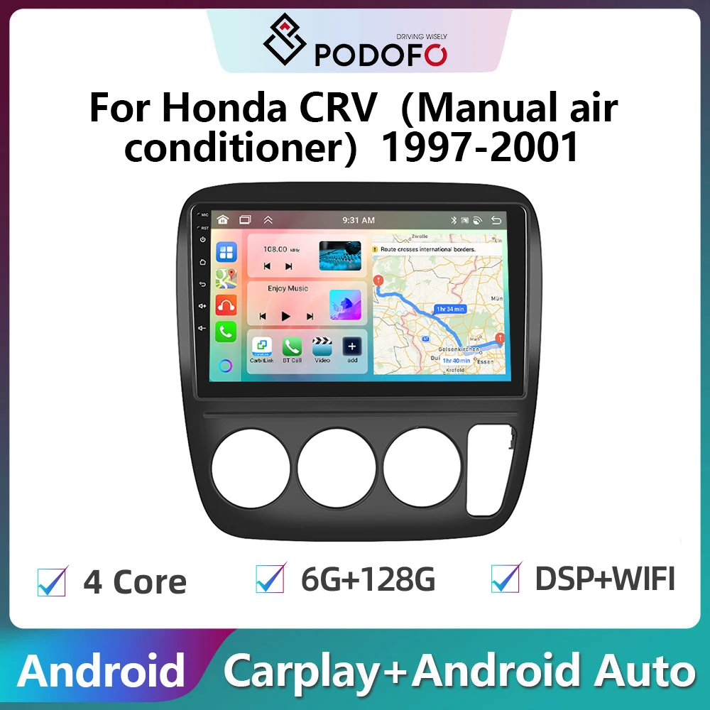 

Podofo 2din Android Car Radio For Honda CRV 1997-2001 6G+128G Carplay Stereo Player Autoradio WIFI GPS Navigation FM/RDS