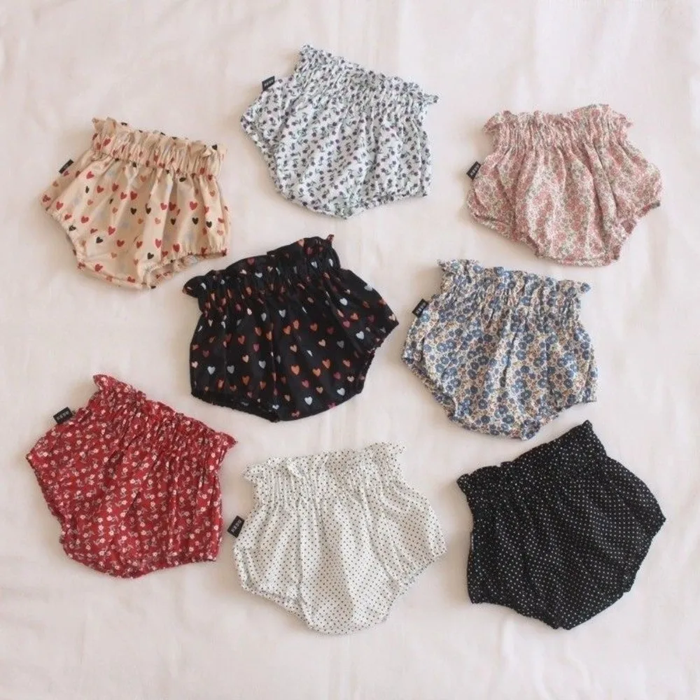 High Quality Cotton Toddler Shorts Breathable Elastics Waist Girl Shorts Loose Fit Floral Print Infant Triangle Pants Clothes