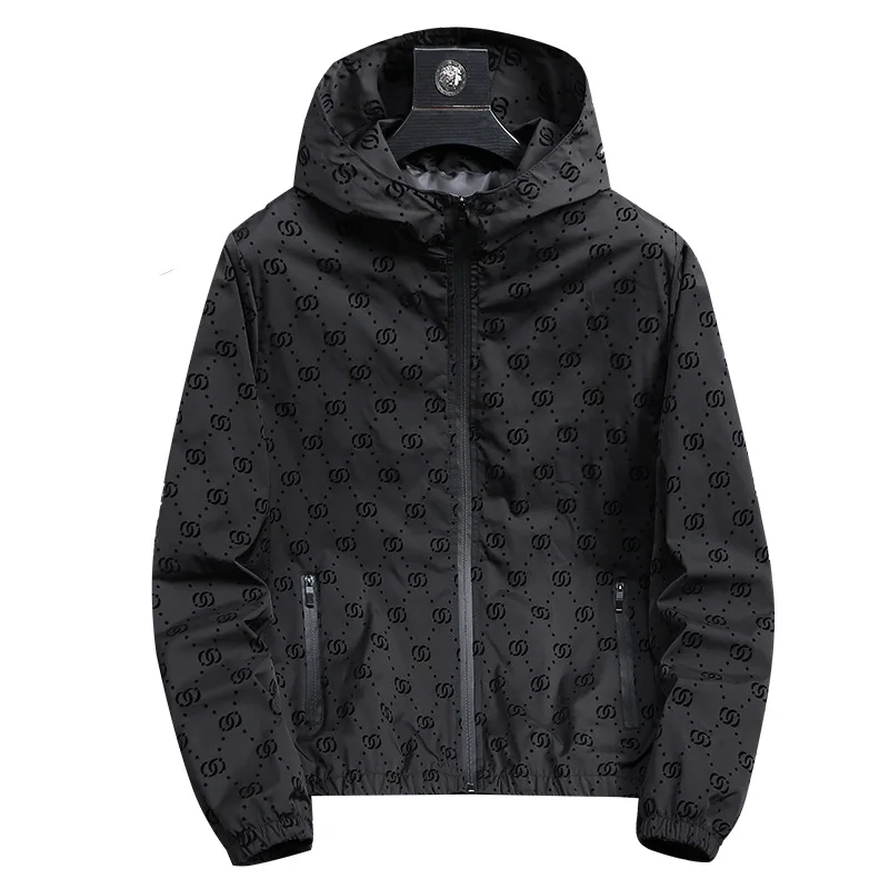 Autumn Men\'s Jacket Leisure Outdoor Black Hooded Zipper Hoodie Fashion Luxury Printing Man Clothing Coat Long Sleeve Streetwear