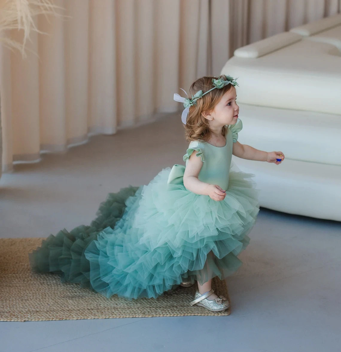 Robe de demoiselle d'honneur gonflée en couches, en tulle, pour mariage, première communion, fête d'anniversaire pour enfants, RhG