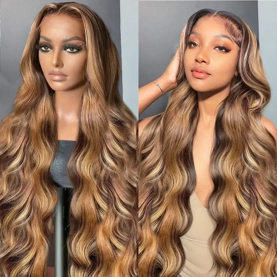 

250 Density P427 Highlight 13X6 HD Lace Frontal Wig Brazilian Body Wave Human Hair Wigs Colored Pre Plucked For Woman 30 40 Inch
