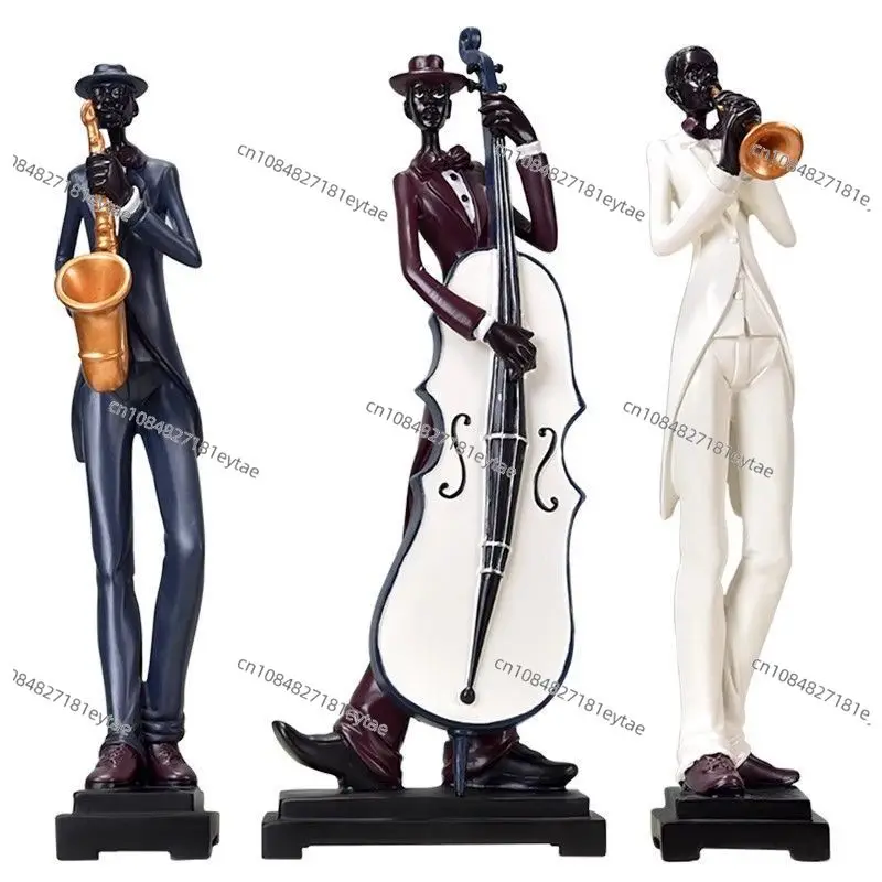 

Modern Resin Black Band Musician Sculpture for Bar Restaurant Home Room Table Decor