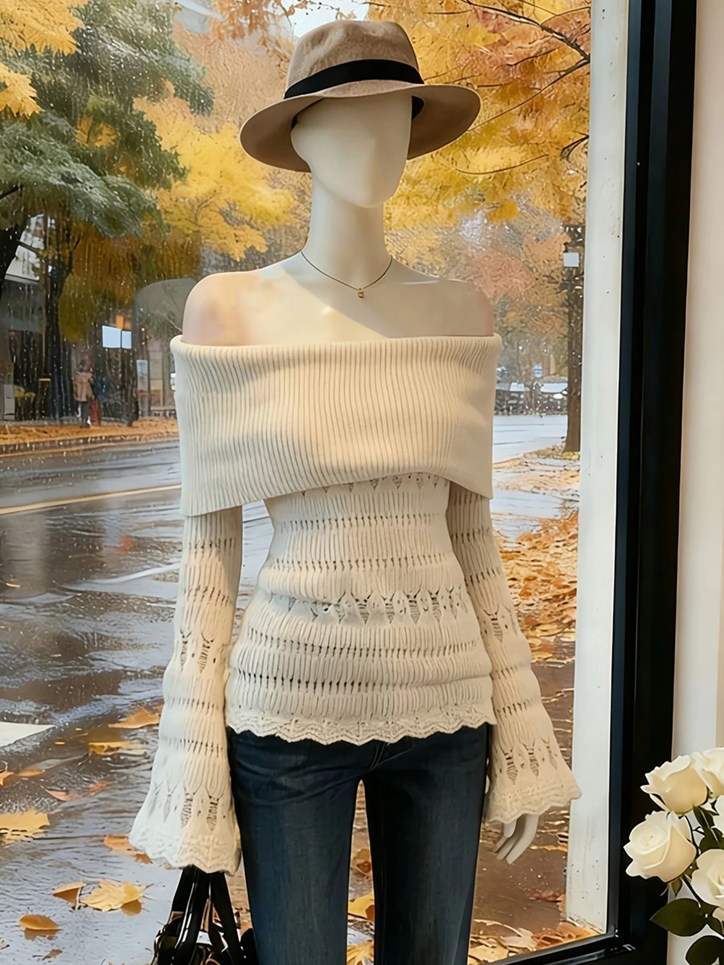 السيدات الجوف خارج محبوك سترة أجراس الكتف Sve التخسيس تنوعا ربيع الخريف Faionable أعلى مثير Sle طويل Sve