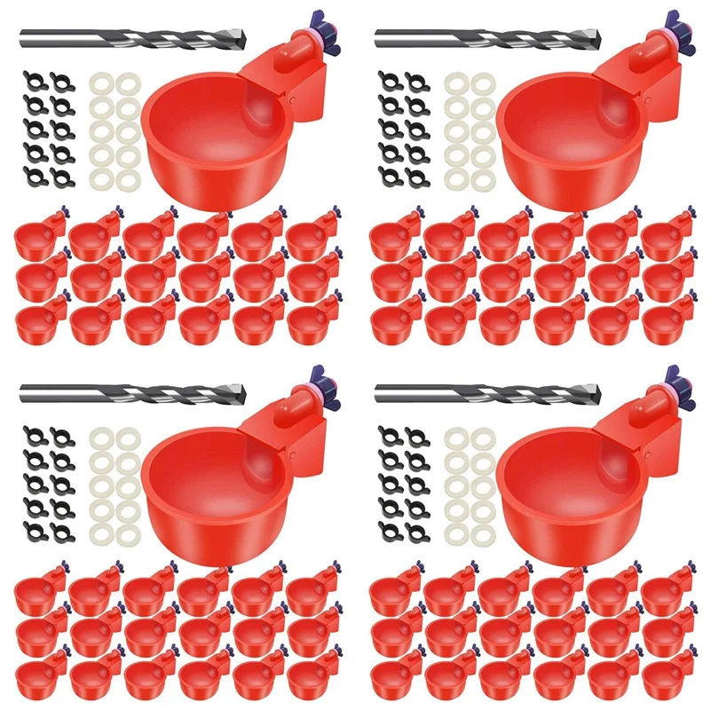 

64 Pack Automatic Chicken Waterer Cups Poultry Waterers Poultry Water Feeder Chicken Water Cups With Drill Bit