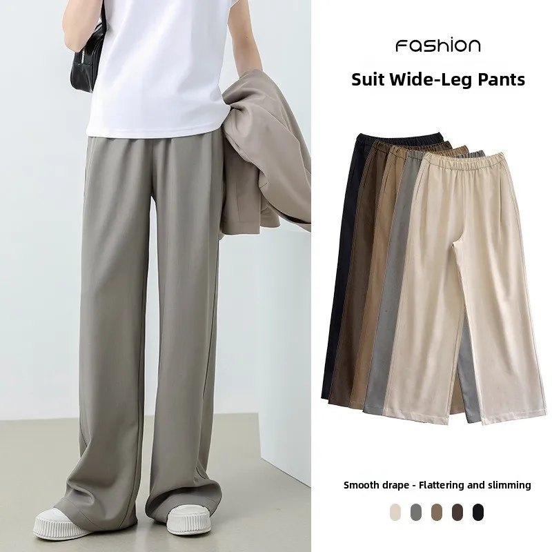 ارتفاع الخصر فضفاض المرأة البدلة السراويل الربيع الصيف جديد Sle Drapey عادية واسعة الساق التخسيس ort حجم كبير طول الأرض #2