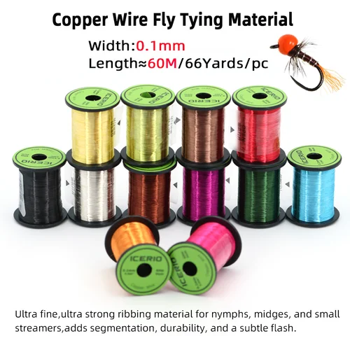Imagen 2 del producto Wifreo-alambre de cobre de 0,1mm y 60M, hilo de Metal ultrafino, Material de atado de moscas para ninfas de mosca seca/húmedo, larvas de mediano, Señuelos de Pesca de trucha
