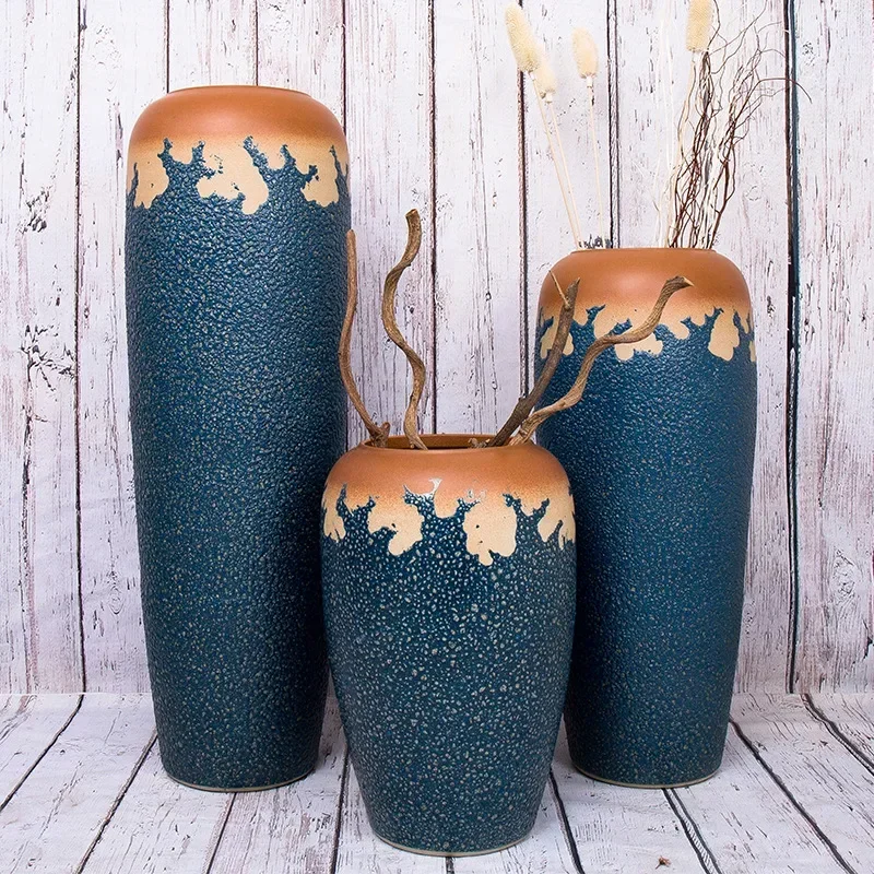 Jarrones de flores nórdicos, jarrones Vintage de cerámica para sala de estar, jarrones de jardín, decoración de diseño Simple, decoración del hogar, Vaso Decorativo LLVA