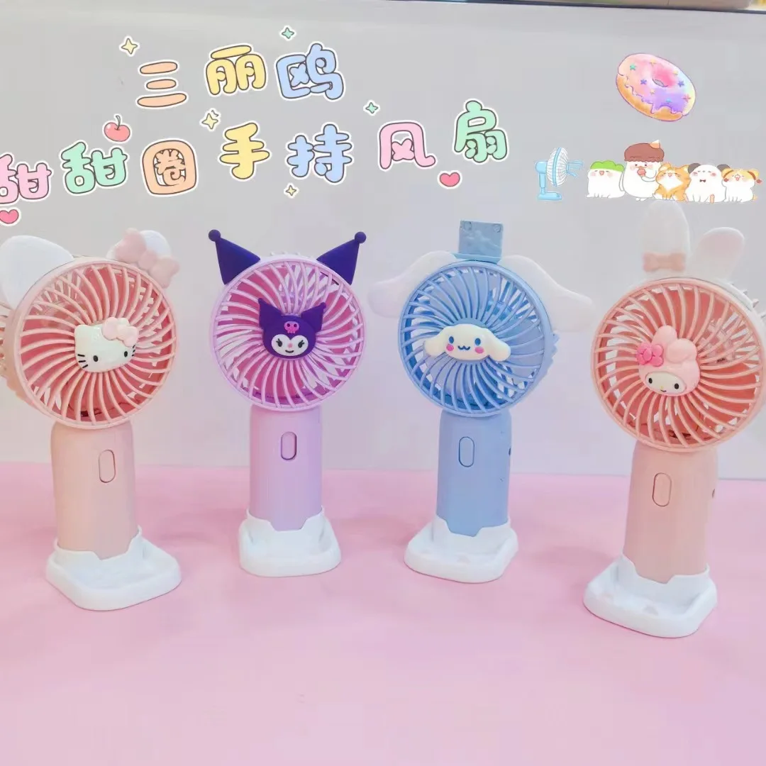

Sanrio Mini Fan Cartoon Cinnamoroll Hello Kitty Kuromi Melody Small Fan Handheld Portable High Wind Rechargeable Fan Kids Gifts