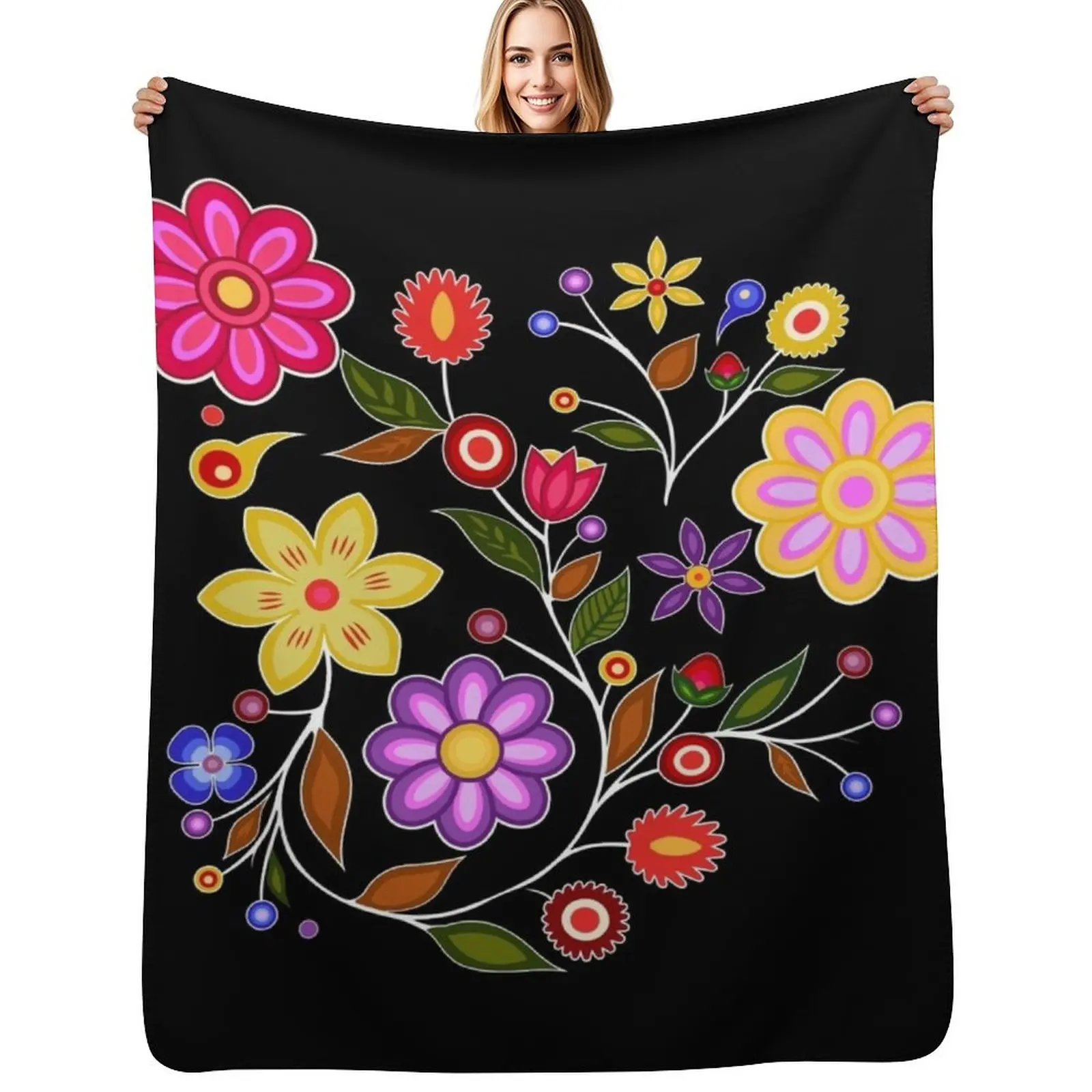 

Ojibwe Native American Flowers Throw Blanket Color Fast Cozy Throw Blanket