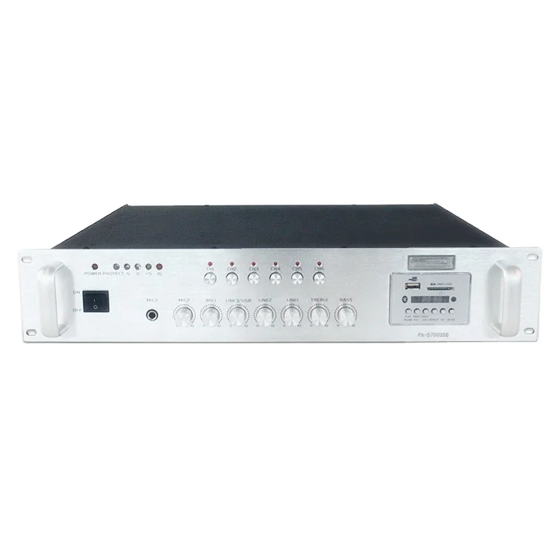 PA Power Amplifier 2U Silver 6-Zone Sound Equipment Voltage Amplifier With BT/USB/SD/FM/Remote Control