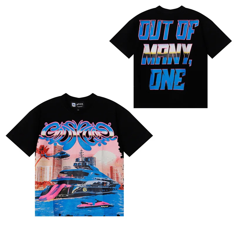 

Godspeed Casual Loose Cotton T-irt Summer Helicopter Print ort Sve Comfortable Breathable Street Sle for Men And Women