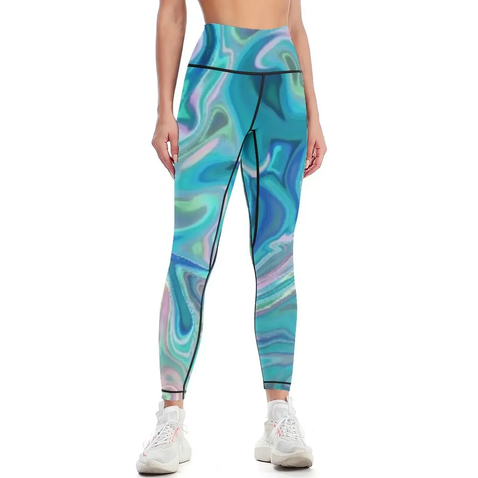 

Blue Holographic Pattern Leggings fitness set gym Leginsy push up workout clothes for Women's push up Womens Leggings