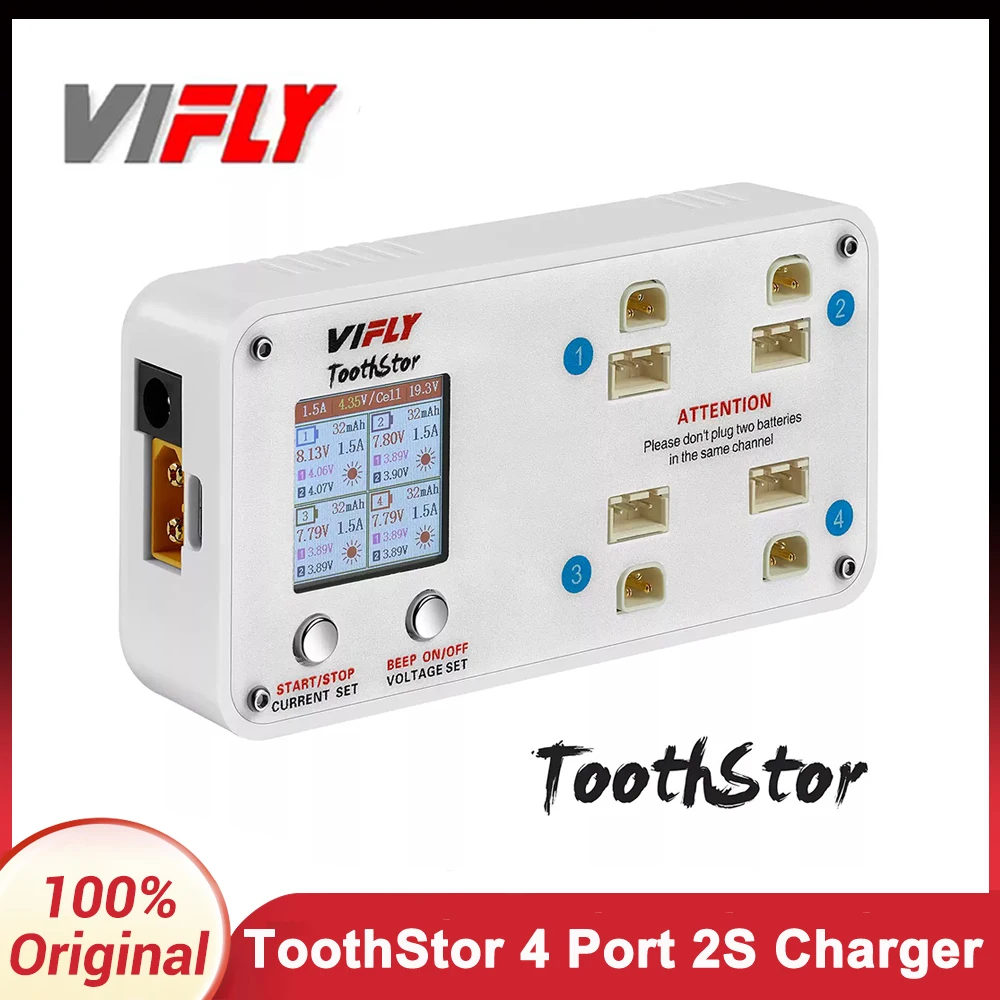 VIFLY ToothStor - 4 Port 2S Balance Charger with Storage Mode Supports BT 3.0 and XH2.54 For RC FPV Freestyle Racing Drone - image 1 of 6