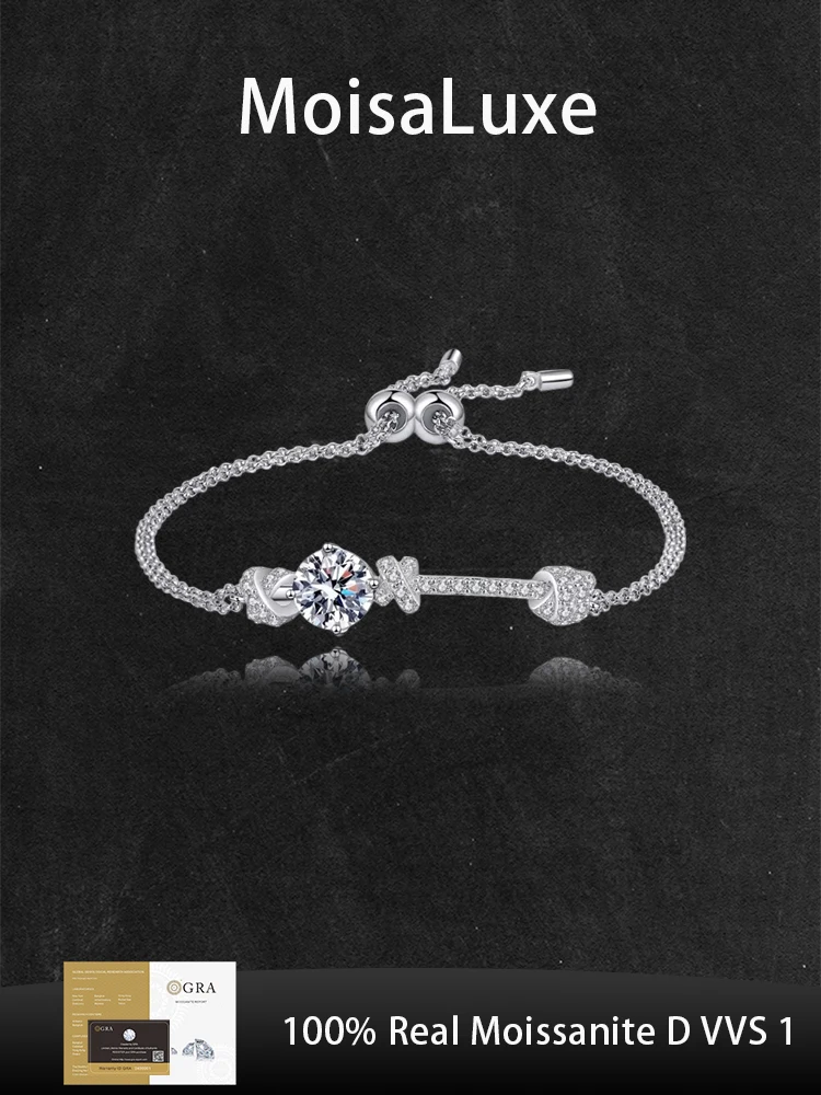 

MoisaLuxe Official Store GRA Moissanite Plata Sterling 925 Silver Jewelry Double-chain Design Bracelet Bracelets for Women