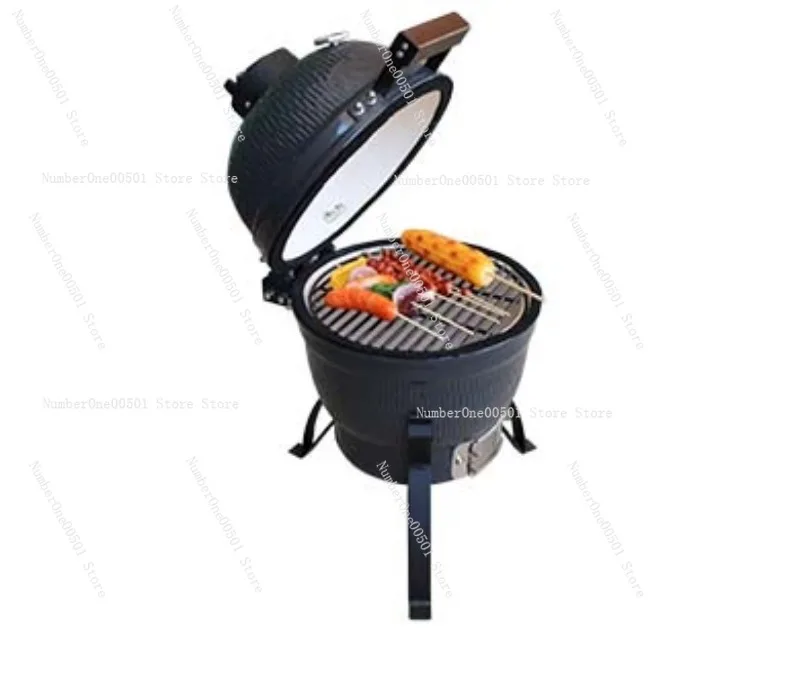 13 Inch Portable Ceramic BBQ Grill for Home Use Outdoor Smoker Oven Patio Balcony Picnic Roasting