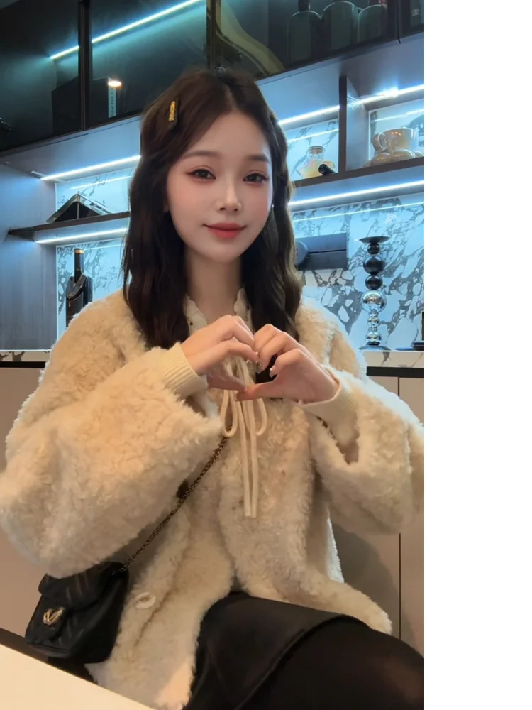 

Xuanxuanchen Lazy Sle Thiened, осенне-зимнее шерстяное пальто, верхняя одежда из натуральной кожи с мехом, V-Ne Long Sve, женское джато