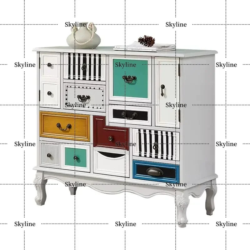 Neoclassical Multi-Chest Cabinet, European American Rural Painted Solid Wood for Bedside & Foyer