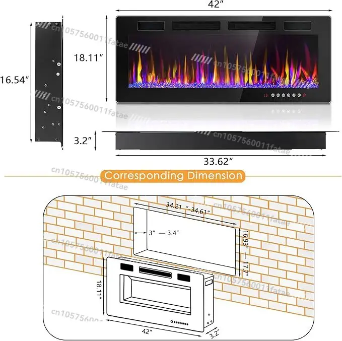 3D flame electric fireplace 42 inches 220v electric fireplace wall mounted insert