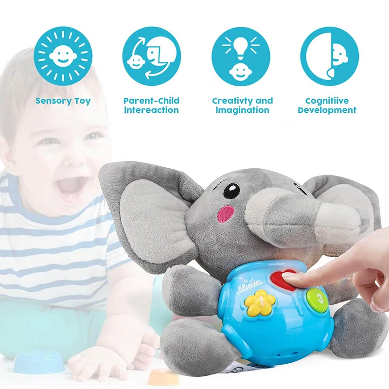 Bambole di peluche elefante musica giocattoli per bambini farcito carino fai un suono illumina giocattoli per bambini regalo musicale per neonati