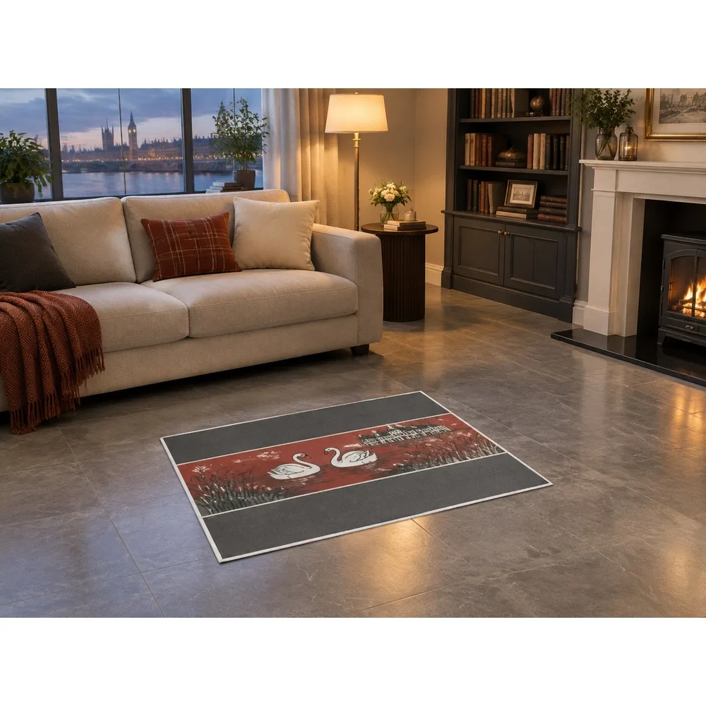VIKAMA British Slate Brick Swan Pond Flannel Door Mat, Anti-Slip Absorbent Door Mat, UK Home Decor for Cloakroom, Hallway