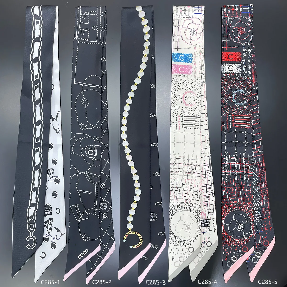 

90*5cmScarf Geometric Letter Printing Small Ribbon Simple Long Strip Scarf Women's Thin Narrow Decorative Hairband Small Scarf