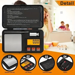 Pocket Scale 200g/0.01g High Precision Digital Kitchen Scale Pocket LCD Weighting Electronic Scale for Jewelry/Coins/Herbs