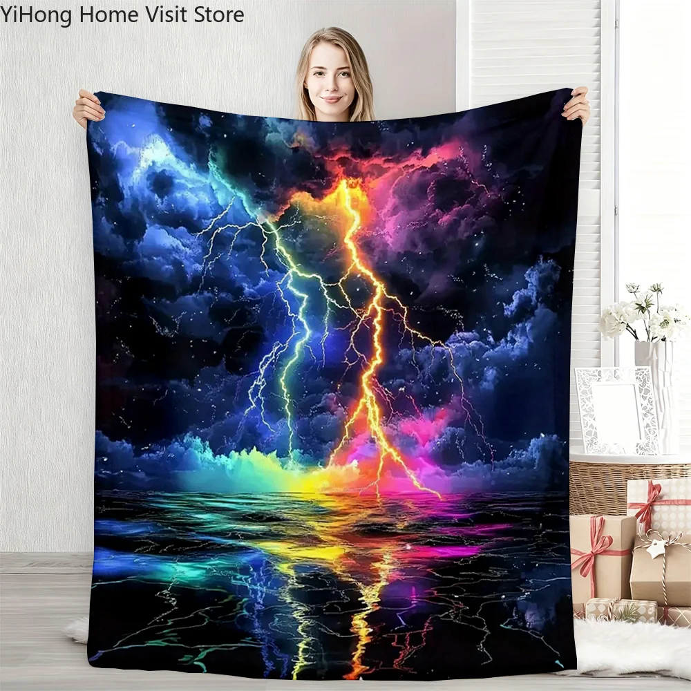 Flannel Throw Blanket Colorful lightning special HD Printed,suitable for sofas,beds,offices,travel,camping chairs,warm blanket