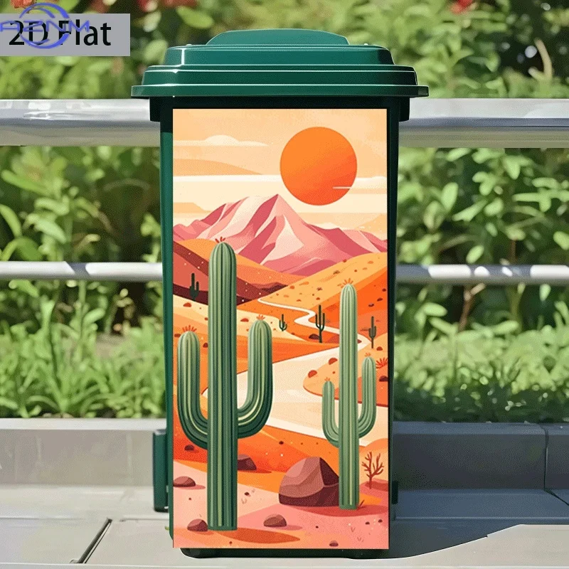 [2D Flat Printing]1pc Trash Can Sticker × Cm Desert Sunset Solitary Figure Animal Theme Design Wall Sticker Wallpaper Self-Adh