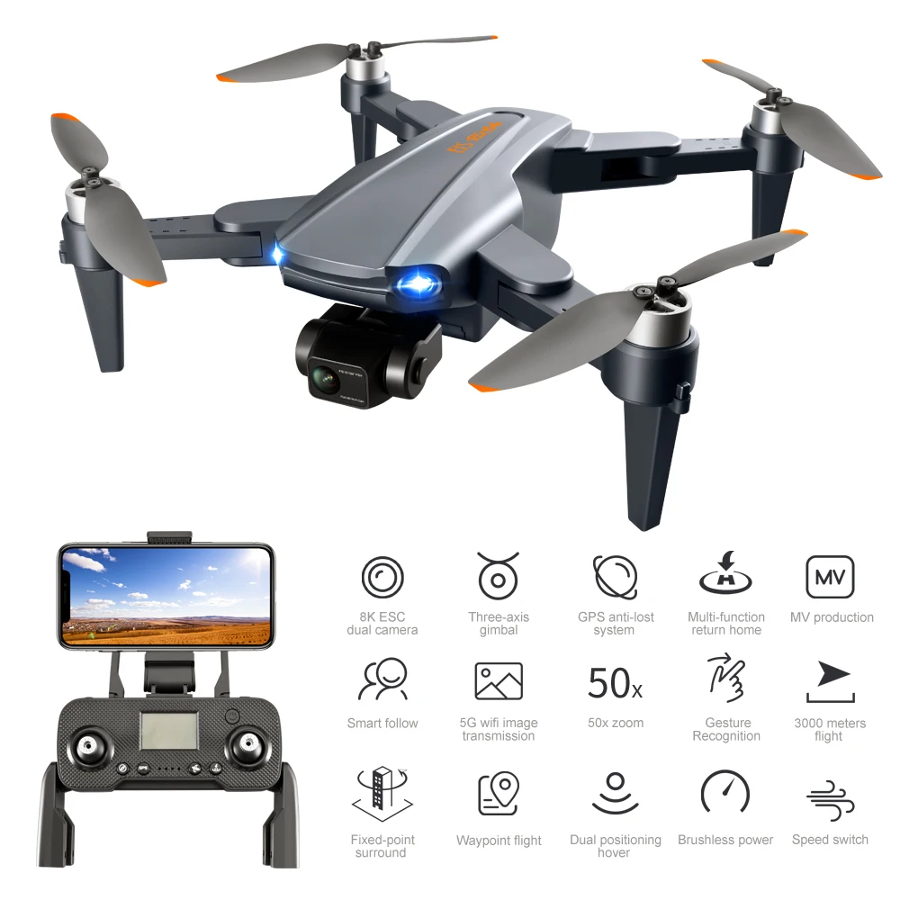 Drone Rg106 8k GPS 3 axes, cardan auto-stabilisant, moteur sans balais, quadrirotor 5G, retour GPS, professionnel, caméra HD