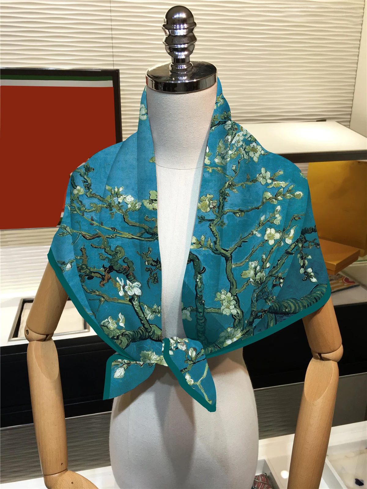 Fashion 90cm Twill Silk Scarf Shawl Brand Square Women Hijab Balaclava Bandana Foulard Head Scarves Van Gogh Oil Painting