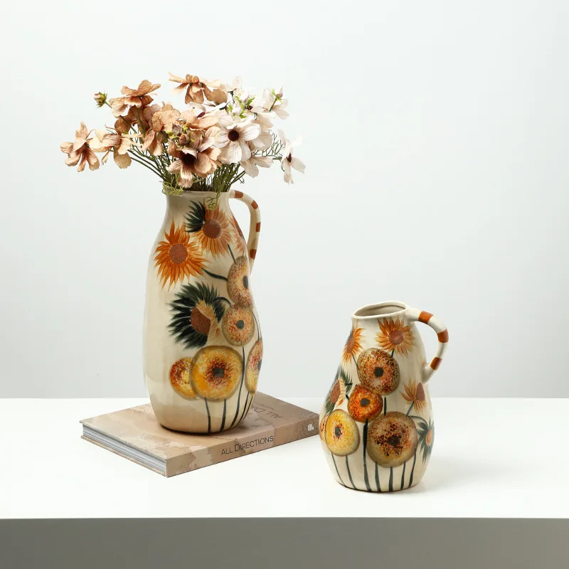 Modern Pastoral Hand Painted Flowers Ceramic Vase Exhibition Hall Villa Living Room Dining Table Design Sense Home Ornament