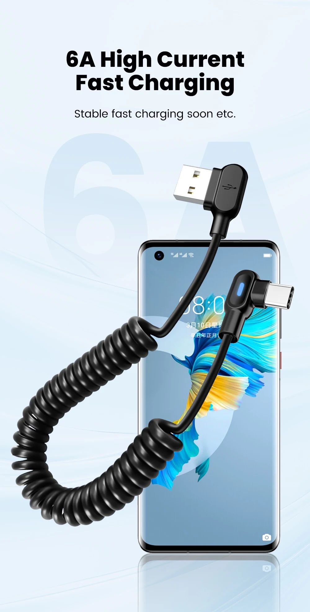 6A Short Spring Data Cable Dual Elbow USB C To Type C Fast Charging Cable For iPhone 15 16 Pro Samsung Xiaomi Phone Charger Wire