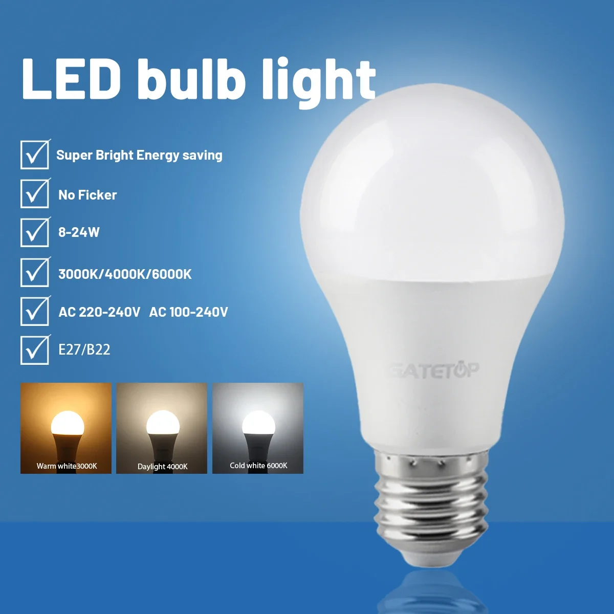 

10PCS High Brightness LED Light Bulb Lamps A60 E27 B22 AC220V 110V 8W 10W 18W 20W 24W Power Suitable for Kitchen and Office