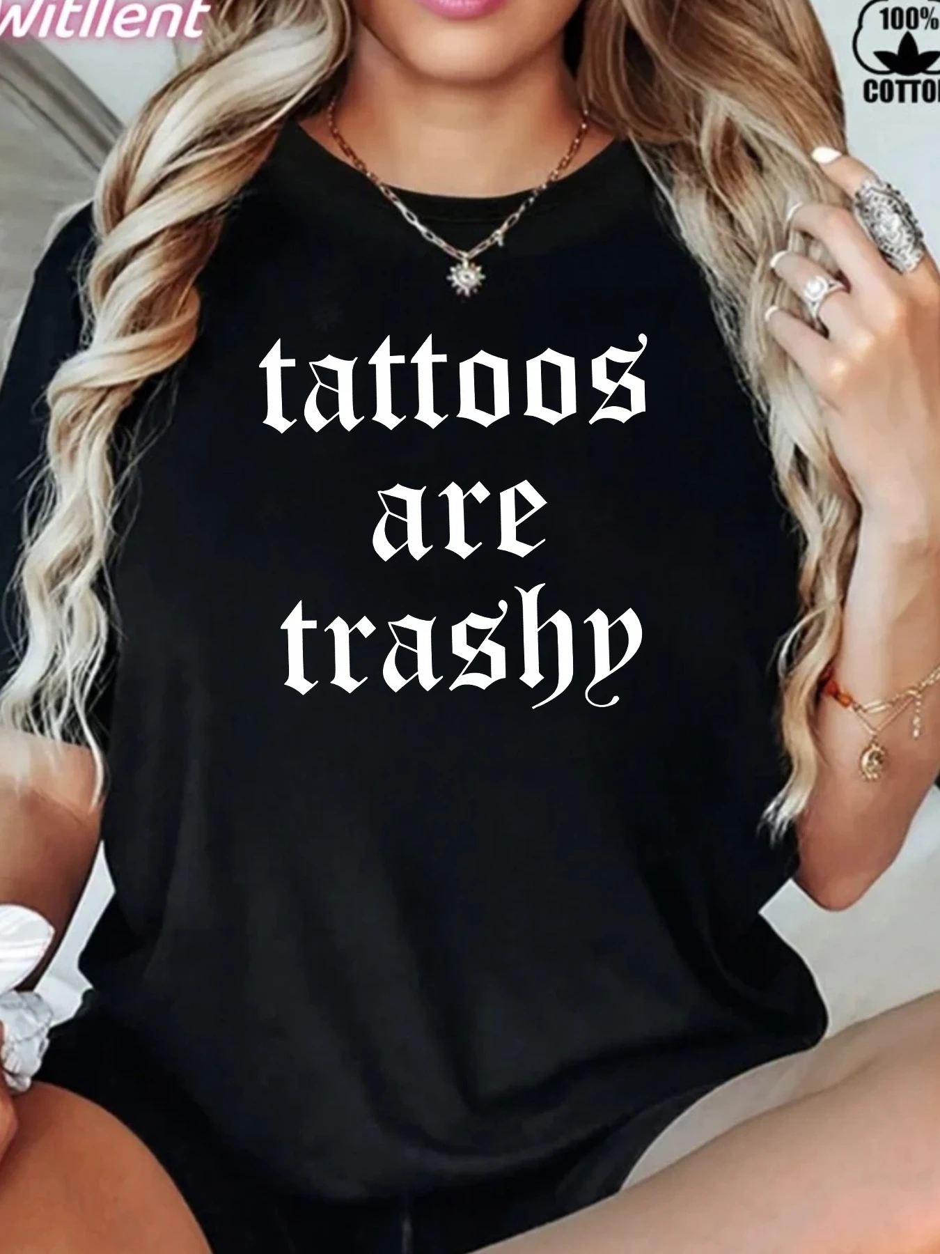 

Letter pattern round neck plus size women T-shirt short sleeve trend printing elastic half sleeve T-shirt