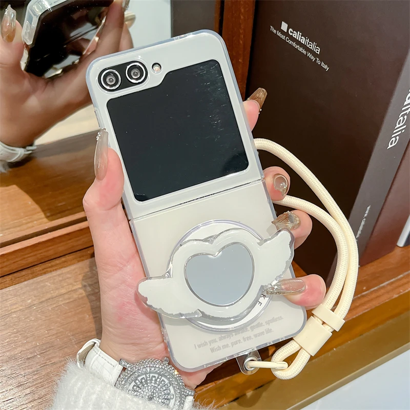 

For Samsung Galaxy Z Flip 3 4 5 6 Luxury Magnetic Bracket Heart Mirror Wing Phone Case Cover