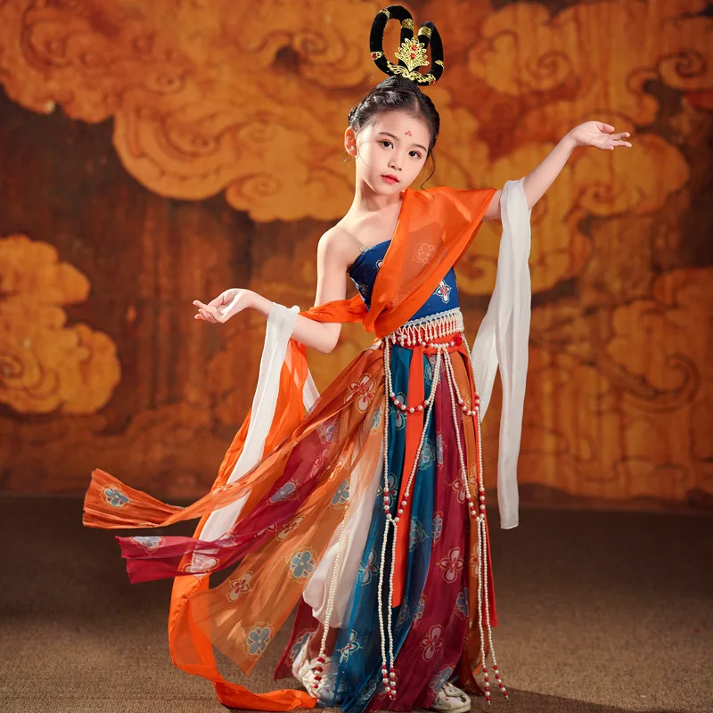 New Children's Dunhuang Flying Apsaras Performance Clothing Music Drum Classical Dance Ethnic Clothing Exotic Style Rebound Pipa